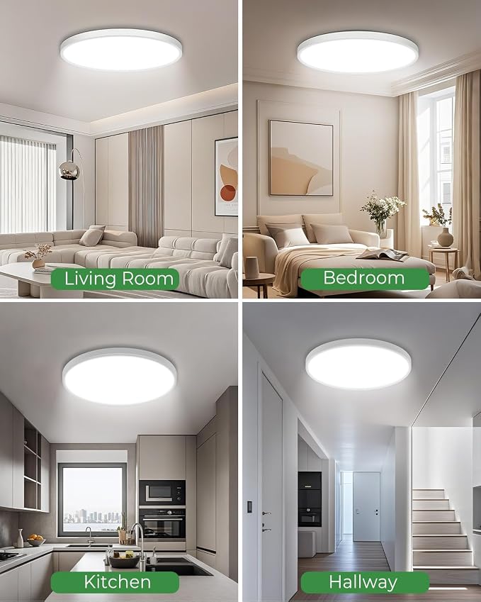 hepside 23INCH Big Dimmable Flush Mount Ceiling Light Fixture White, 3000/4000/6500K Ceiling Lamp, 50W 5000LM Super Bright Low Profile Light for Bedroom, Kitchen, Bathroom, Hallway