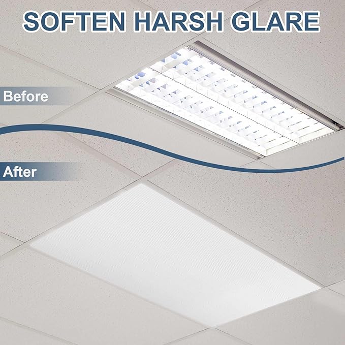 Pushglossy 12 Pack 22.5" x 46.5" x 0.2" Fluorescent Light Covers Classroom Office Diffuser Panels Cuttable for 2x4ft Drop Ceiling Light Polycarbonate Replacement Cover for Hospitals Home (Milky White)
