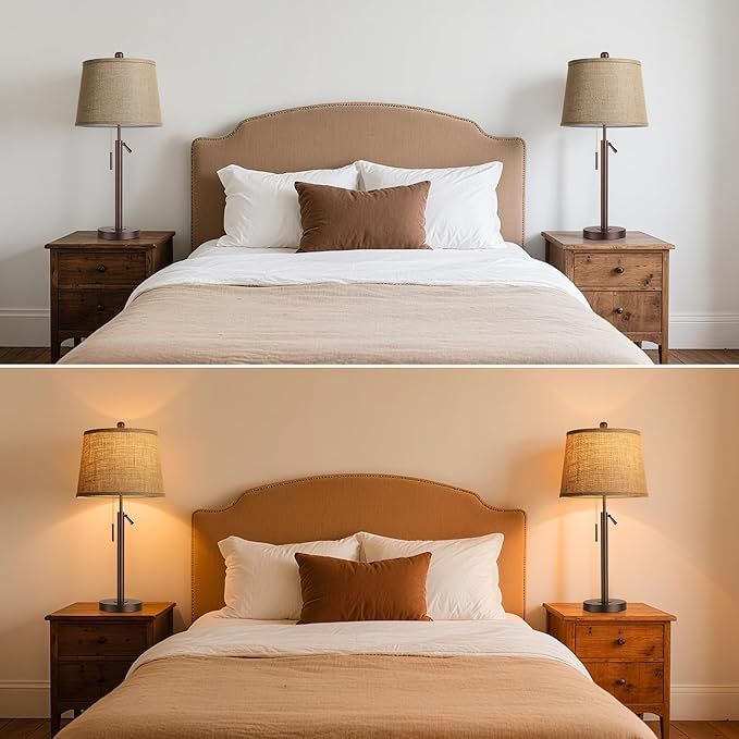 PARTPHONER Bedside Lamps Set of 2, Tall Table Lamps for Living Room, Height Adjustable Nightstand Lamps for Bedroom, Modern End Table Lamps with Pull Chain(LED Bulbs Included), Oil Rubbed Bronze
