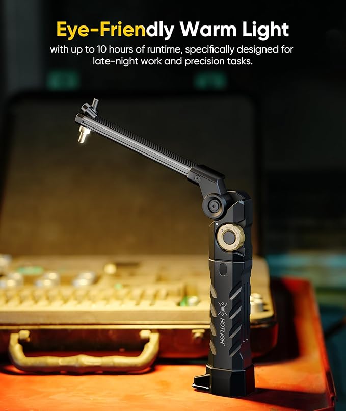 HOTLIGH ZF7885 5000mAh Rechargeable Work Light - 1500 LM Magnetic Flashlight, 4 Mode Mechanic Light with 395nm UV Lighting for Auto Repair, Outdoor Tasks, Fathers Day, Gifts for Men