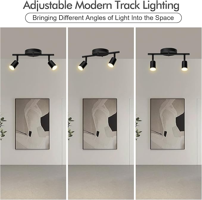 AUQUEE 2 Light Track Lighting Fixtures Ceiling, 8W/2700K Black Track Lighting with Acrylic Lampshade & Rotatable Light Heads, 20000hrs Lifespan, Modern LED Track Lights Ceiling for Kitchen/Hallyway