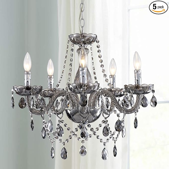 Saint Mossi 5 Light Modern K9 Crystal Chandelier, Contemporary Pendant Ceiling Lighting Fixture for Dining Room,Bedroom,Living Room with Adjustable Chain (Smoky Gray)