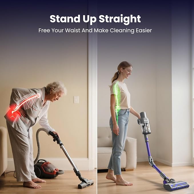 Cordless Vacuum Cleaner JQ02,450W 45KPA Full-Size Stick Cleaner with 800ML Dual-Layer Cyclone Dust Cup,HEPAFiltration,Lightweight&Low Noise for HardFloor,Pet,Carpets，Purple