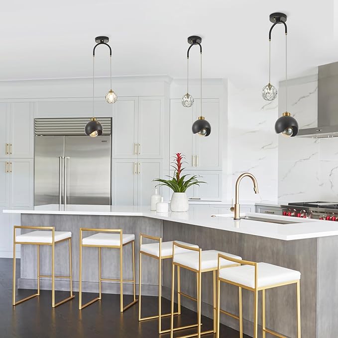 2 - Light Modern Pendant Light with Crystal Accent, Black Pendant Light Hallway, Unique Hanging Light Fixture for Entryway Bedroom Kitchen Island