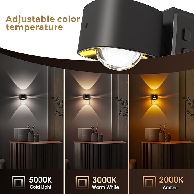 L LOHAS LED Night Light Projector, Night Lights Plug into Wall, 2000K/3000K/5000K Adjustable Color Temperature Nightlight, Rotating Nightlight with Light Sensor for Kids, Bathroom, Gaming Room,1 Pack