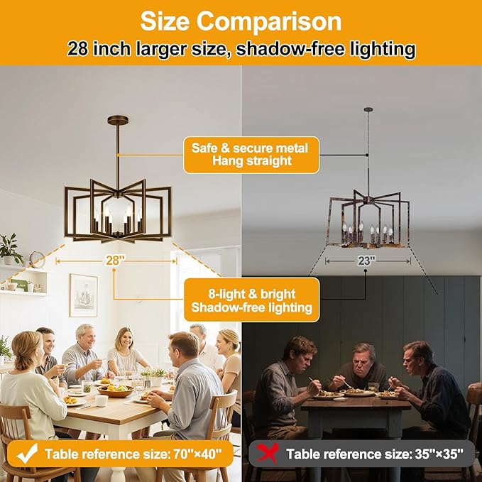 25"-61" Height Adjustable Modern Oil-Rubbed Bronze Chandelier for Dining Room, No Assembly Required Dining Room Light Fixture Over Table, Industrial Metal Pendant Lights Fixture for Kitchen Island