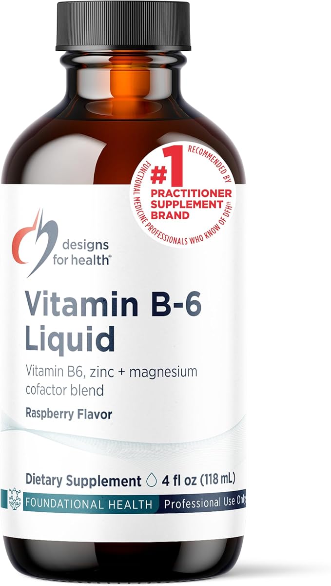 Designs for Health Vitamin B6 Liquid - 50mg B6 with Magnesium Chelate + Zinc Supplement - Absorbs Easily + Great Tasting Raspberry Flavor (24 Servings / 4 Fl Oz)