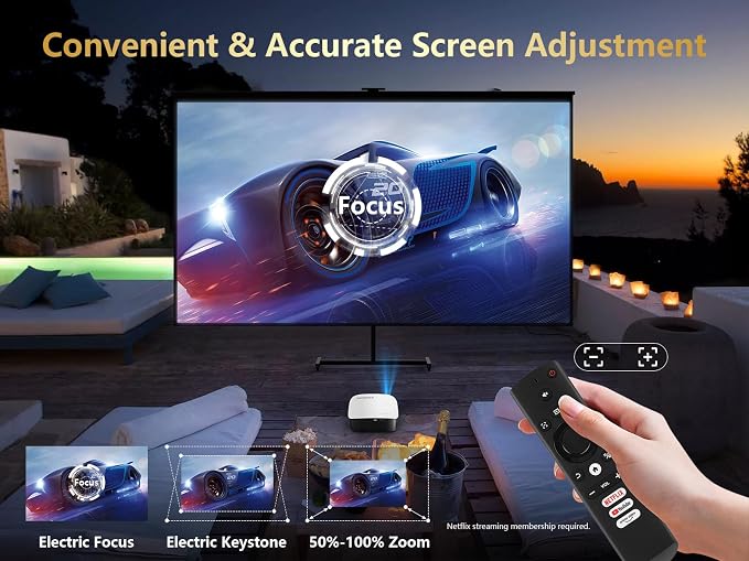 GooDee 4K Smart Projector with 5G WiFi and Bluetooth, Built-in Streaming Apps, Dolby Audio 400" Outdoor Movie Projector for Home Theater, Compatible with TV Stick, iOS, Android