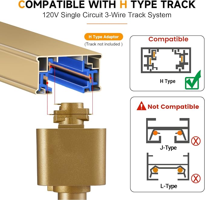 VANoopee 5-Color Gold LED Track Lighting Heads H Type Track Light Heads Dimmable, 2000K 3000K 4000K 5000K 6000K Adjustable, Flicker Free CRI90+ 24° 10W 800lm 5CCT (4 Pack)