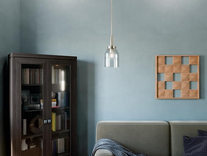 Kichler Madden 1-Light Mini Pendant Light Fixture with Clear Glass in Brushed Nickel, Sloped Ceiling Compatible for Kitchen Island or Bathroom (15" x 7"), 52725NI