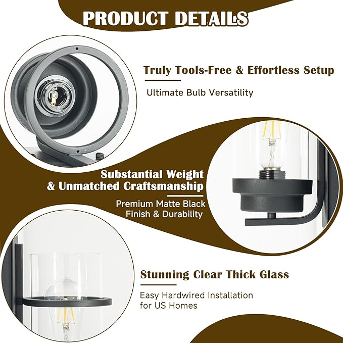 Modern Farmhouse Wall Sconce,Black Industrial Cylinder Glass Wall Light Fixture,Indoor Hardwired Wall Lamp for Bedroom,Hallway,Bathroom,Living Room,E26 Base