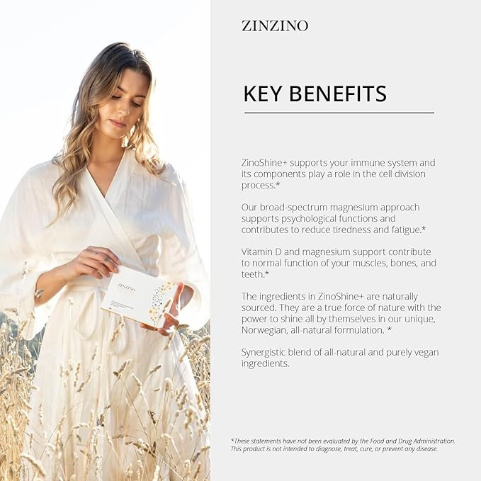 ZinoShine+ - Complément Vitamine D3 & Magnésium pour le Soutien Immunitaire, l'Énergie, la Santé Musculaire, des Os et des Dents - Réduit la Fatigue - 60 Comprimés