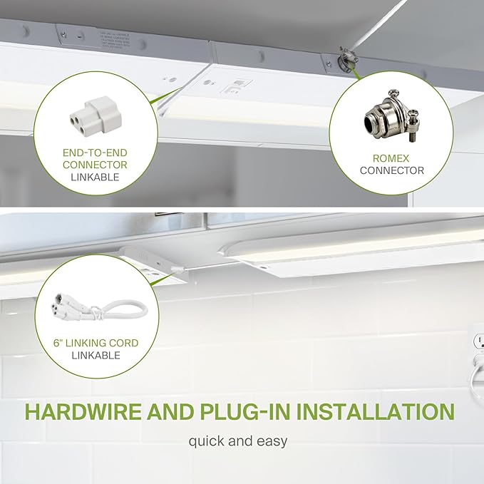 ASD Swivel LED Under Cabinet Lighting Plug in or Hardwired 24 Inch, Dimmable Under Cabinet Lights with High/Low/Off Switch, 3CCT 2700K-4000K, Linkable Under Counter Lights for Kitchen, White, ETL