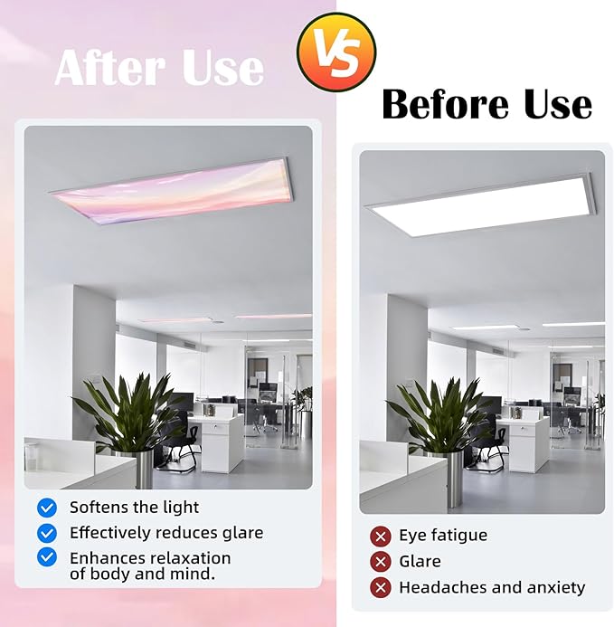 ANGSYLTH 8 Pcs Fluorescent Light Covers - 4 x 2 Feet Covers for Ceiling Lights, 8 x 10 Magnetic Light Filters for Classroom, Office, Hospitals (Pink - Sky)