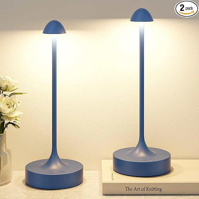 Kakanuo Rechargeable Cordless Table Lamp, Battery Operated Lamps, 3-Color Stepless Dimming, Portable Wireless Desk Lamp, LED Lighting for Dining Room, Restaurant, Office, Bar, Home(Navy 2 Pack)
