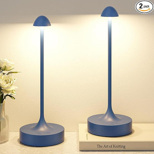 Kakanuo Rechargeable Cordless Table Lamp, Battery Operated Lamps, 3-Color Stepless Dimming, Portable Wireless Desk Lamp, LED Lighting for Dining Room, Restaurant, Office, Bar, Home(Navy 2 Pack)
