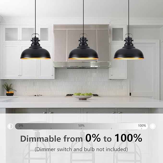 Refice 2 Pack Farmhouse Pendant Lights Black Pendant Lighting for Kitchen Island Adjustable Height Dome Hanging Lights for Barn, Dining Room