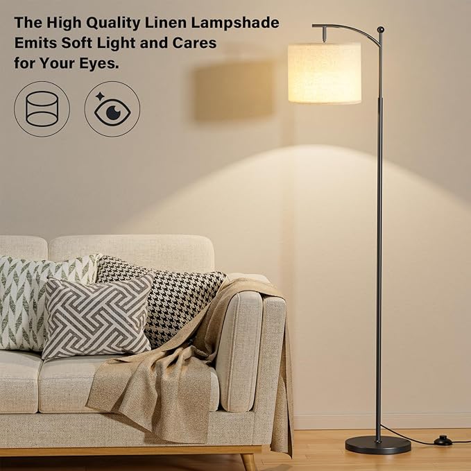 Ambimall 60" Floor Lamp with Remote Control and Stepless Dimmable Bulb, Colors Temperature & Brightness Adjustable, Modern Floor Lamps for Living Room, Deep Beige Shade & Black Pole