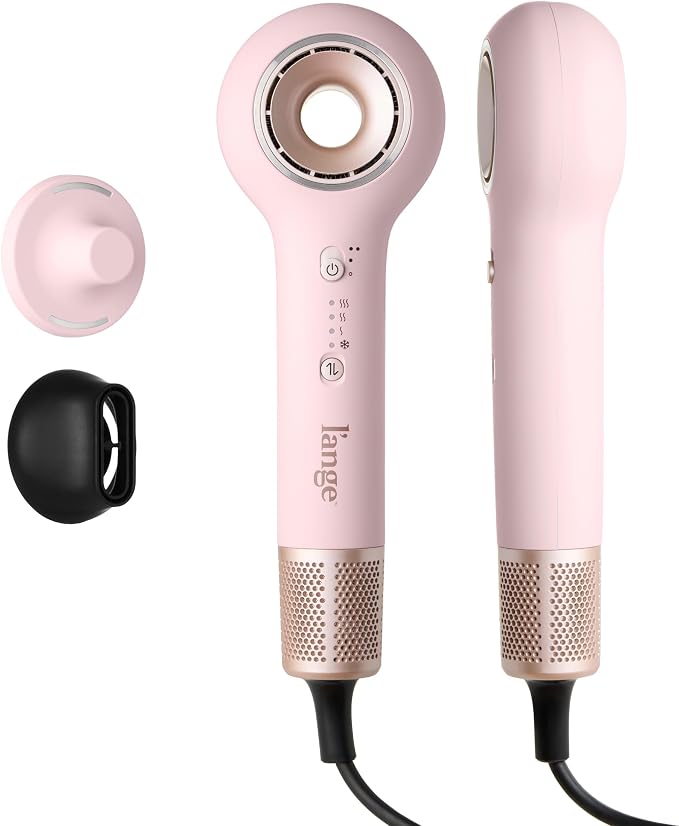 L'ANGE HAIR Axia HaloRing Ionic Hair Dryer | High Speed Professional Blow Dryer for Smooth, Frizz-Free Styles | Lightweight Brushless Motor with Concentrator & Wall Mount | 4 Heat Settings | Blush