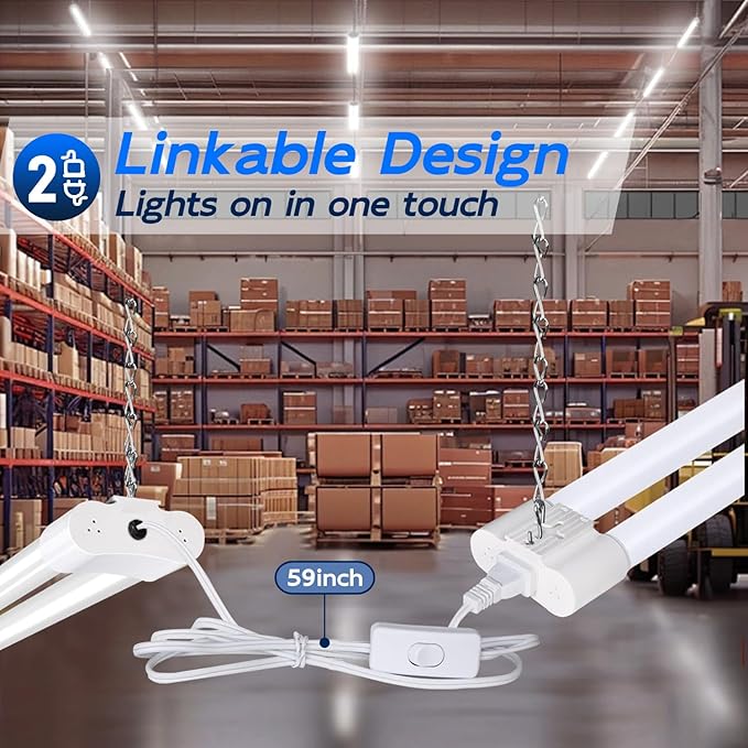 hykolity 2 Pack 4FT Linkable LED Shop Light for Garage, 4400lm, 4FT 42W Utility Light Fixture, 5000K Daylight LED Workbench Light with Plug, Hanging or Surface Mount, White - ETL