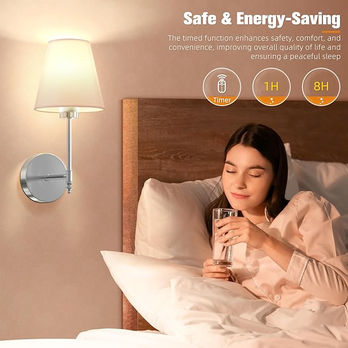 NIORSUN 14.5 inch Battery Operated Wall Sconce Set of 2,Brushed Nickel Rechargeable Wall Lights with 10400mAh Dimmable Bulbs and Remote,9 Colors Wireless Sconces for Bedroom Living Room Decor