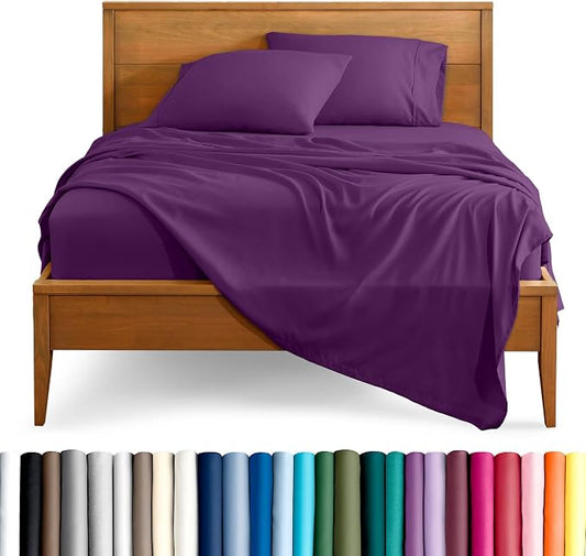 Bare Home Split Head Flex King Sheet Set - 1800 Ultra-Soft Microfiber Bed Sheets - Double Brushed - Deep Pockets - Easy Fit - 4 Piece Set - Bedding Sheets & Pillowcases (Plum)