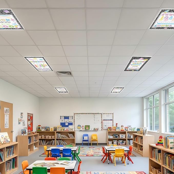 8 Pcs Fluorescent Light Covers with 80 Magnets Decorative for Classroom Ceiling Lights 4 x 2 Ft Magnetic Light Cover Filter Easy Install for Office Hospitals Drop Home Ceiling Supplies (Composition)