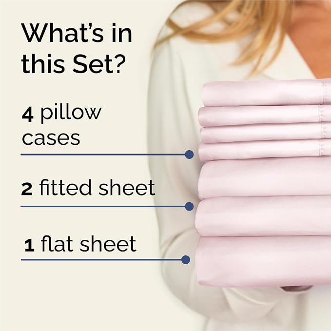 Split King 7 Piece Sheet Set - Comfy Breathable & Cooling - Soft Hotel Luxury Bedding Set w/ 8-16 Inch Deep Pockets - 1 Flat & 2 Fitted Sheet & 4 Pillowcases - Wrinkle Free & Easy Care - Lavender Pink