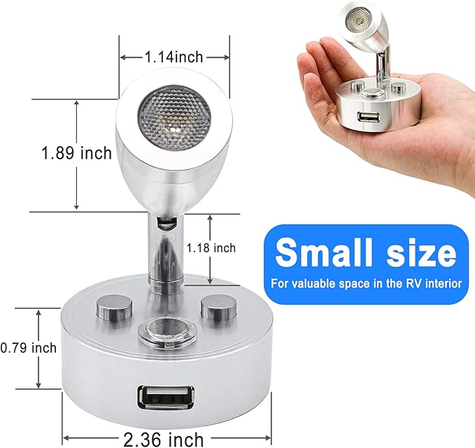 RV Lights Interior Fixture, 12V LED with USB Port RV Reading Light Dimmable Touch Bedside Light Warm White for Camper Trailer Caravan Truck Boat Motorhome Lighting