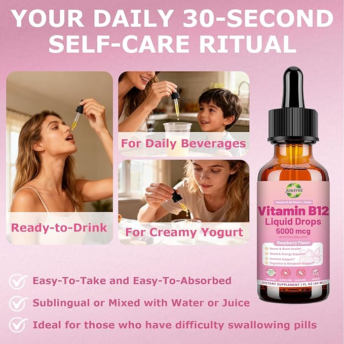 Vitamine B12 liquide en gouttes 5000 mcg - Méthylcobalamine B12 extra forte avec B1 B6 B3 Folate Niacine - Absorption rapide gouttes sublinguales de B-12 pour le métabolisme énergétique et la fonction cérébrale, Complexe B végétalien