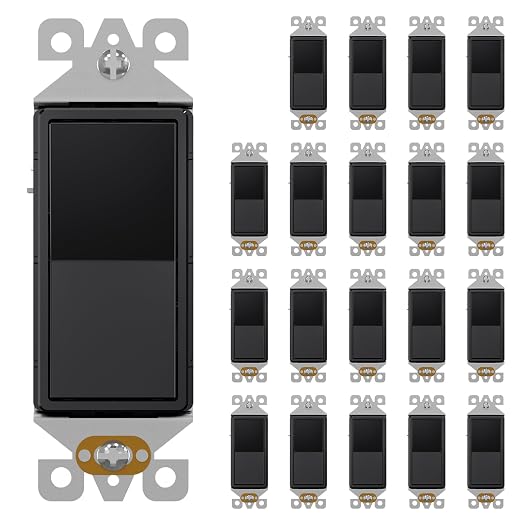AIDA 3 Way Decorative Light Switch, Electric Switches,15Amp, 120/277 Volt, 3 Way Rocker Switch, Wall Switch Replacement, Self-Grounding, Residential/Commercial Grade, UL Listed 20 Pack, Glossy Black