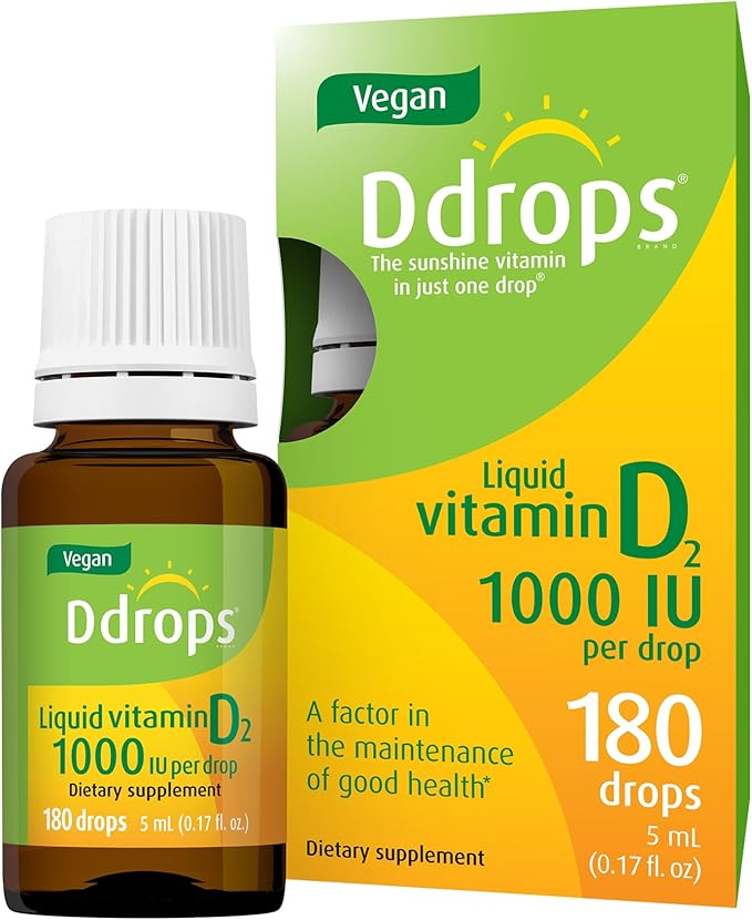 Ddrops ヴィーガン 1000 IU 180滴入り - 毎日摂りたい液体ビタミンD - 骨の健康と免疫システムをサポート。大きなカプセル不要、保存料不使用、非遺伝子組み換え、アレルギー対応