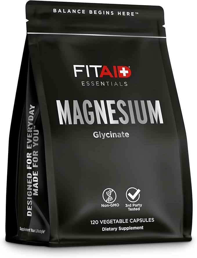 Gélules de glycinate de magnésium FITAID Essentials, récupération haute puissance pour l'haltérophilie, la course, le cyclisme, soulagement de la fatigue musculaire, santé osseuse, 2 mois d'approvisionnement, 120 gélules végétales biodisponibles
