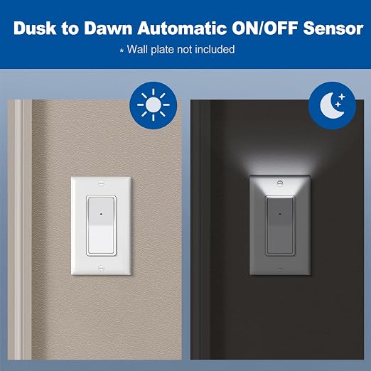 CML 10 Pack Single Pole Illuminated Light Switch with Cool White LED Nightlight, Decorator Paddle Rocker Wall Lighted Switch, Automatic On/Off Sensor, 15A 120V, ETL Listed, White