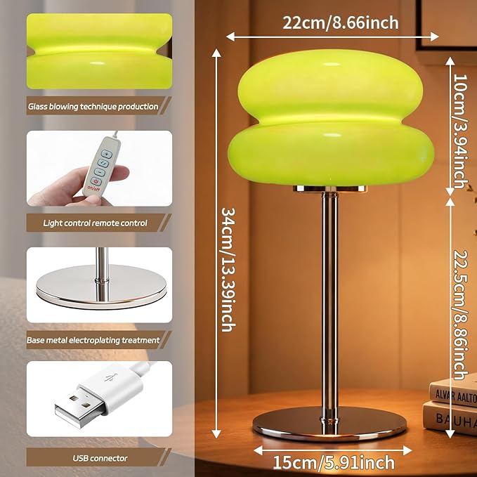 Bedroom Mushroom lamp, Medieval Modern Bedside Table lamp for Night Stands, Vintage dimmable Small Lamps, Cute Cool Desk Lamps Home Room Aesthetic Decor for Living Room(Green)