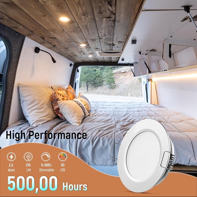 8 Pack 12 Volt LED Puck Light RV Recessed Mount Ceiling Light 2.75” 12V Down Light for Camper Van Truck Boat Interior Ceiling Kitchen Cabinet Lighting CRI 93 (Silver/Cool White)
