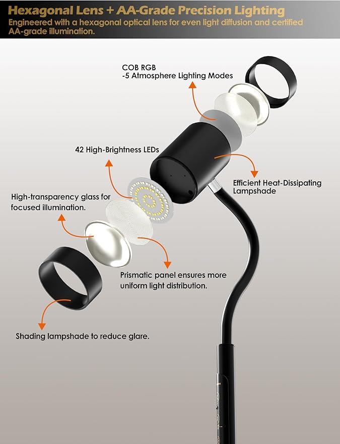 Reading Floor Lamp with Remote, 17W LED Dimmable Standing Lamp, Stepless Brightness & Color Temps, Reading Light & Mood Light, Adjustable Height Gooseneck, Corner Lamp Task lamp for Living Room Office