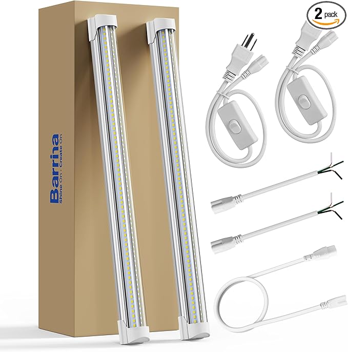 Barrina 5000K 1.5FT LED Shop Light, 3450LM, 25W, T8 Under Cabinet Lighting, Workbench, Workshop, Room, Kitchen, Tube Light, Linkable Ceiling Lights Fixture with Built-in ON/Off Switch, ETL, 2 Packs