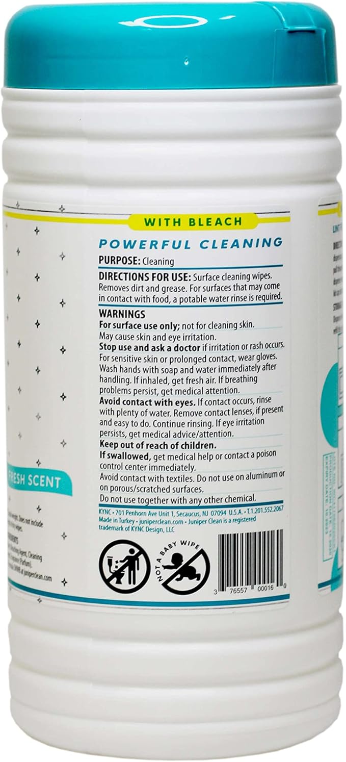 1 paquet de lingettes nettoyantes pour surfaces à l'eau de Javel, nettoyant tout usage pour salle de bain, cuisine, bureau, boîte de 75 lingettes, feuille de 19 x 17,8 cm, parfum frais, non pelucheuses et durables