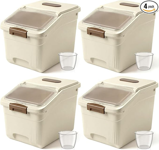 Blushtier 4 Pack Large Rice Storage Containers 30 Lbs Airtight Flour Container with Seal Locking Lid and Measuring Cup Kitchen Dry Food Storage Bins for Cereal Sugar Beans(Butter Yellow)