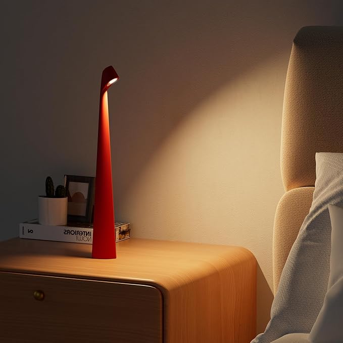 HAPYGI Portable Cordless LED Desk Lamp,Rechargeable Wireless Table Lamp, 3-Level Brightness, Patio Table Lamp, Bedside Night Light, Dining Room Ambient Light, Reading Light (Red)