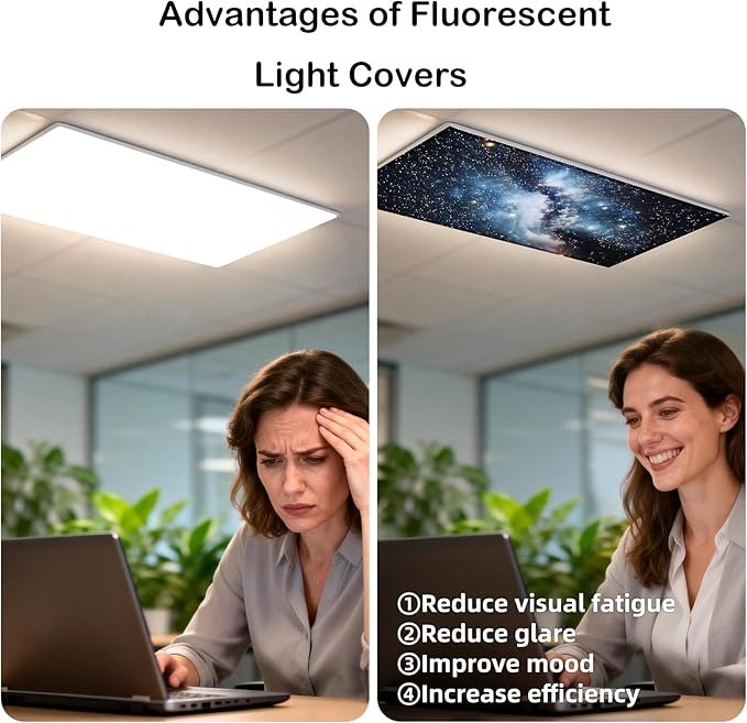 ANGSYLTH 8 Pcs Fluorescent Light Covers - 4 x 2 Feet Covers for Ceiling Lights, 8 x 10 Magnetic Light Filters for Classroom, Office, Hospitals (Galaxy)
