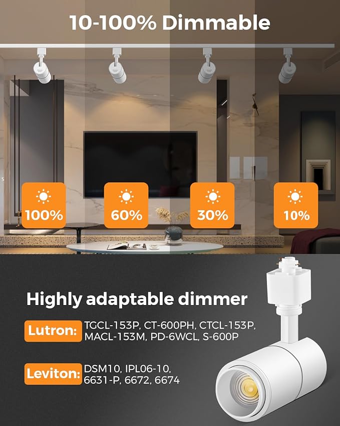 VANoopee 3-Color Zoomable 10W LED Track Lighting Heads H Type Track Light Heads Dimmable Bright Ceiling Spotlight Fixtures Accent Art, 3000K 4000K 5000K Adjustable, CRI90+ 15°-60° 1000lm White 4 Pack