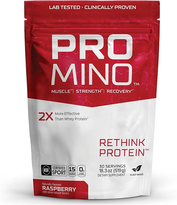 Promino® Essential Amino Acid Muscle Drink – 2X More Effective Than Whey – NSF Certified for Sport – Sugar-Free Recovery Fuel – Raspberry, 30 Servings