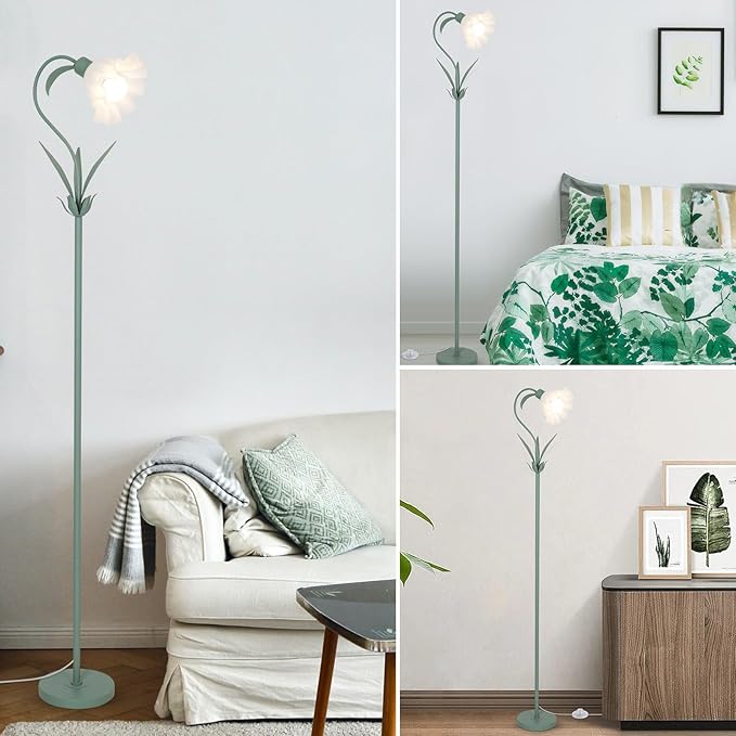 HMVPL Flower Floor Lamp for Living Room, Flower Standing Lamp with Remote Control, Floral Cute Tall Lamp with RGB Bulb, Dimming, Timer, Arc Vintage Floor Lamp for Bedroom Corner Kids Room Reading