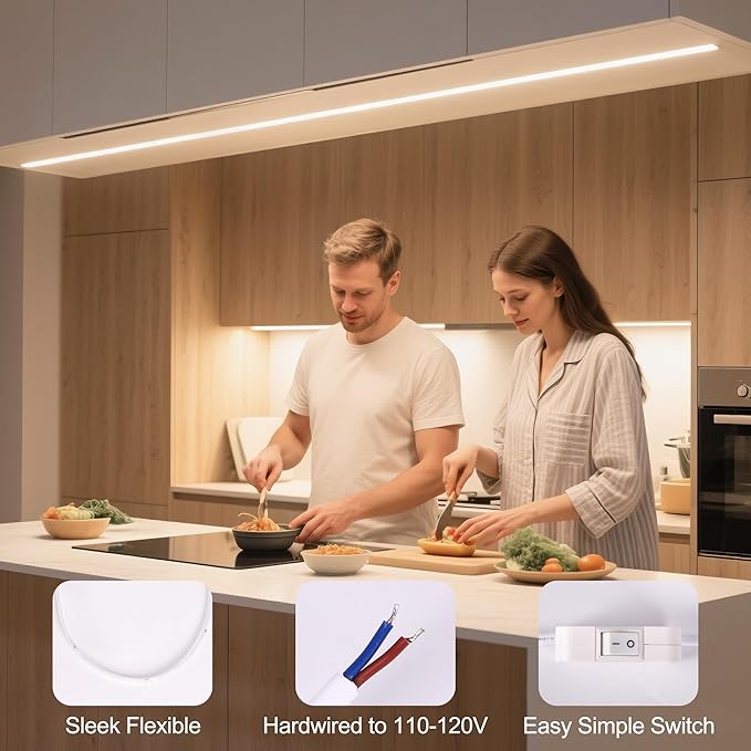 cambk Hardwired Under Cabinet Lighting for Kitchen,24inch120V Wired Undercounter Led Strip Lights 6000K White Waterproof, Luces para Cocina Bajo Gabinete Under Shelf Lights for Sink/Workbench