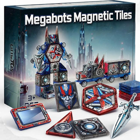 Little Pi Magnetic Tiles MegaBots | Heroic Transformation Robots with Sword & Shield | STEM Creative Building Play for Kids Age 3 4 5 6 7 8
