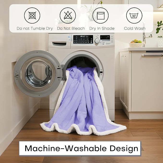 Electric Heated Blanket 50"x60" Throw Size for Safe All Night Rest, Dual-Sided Microplush Sherpa for Bedroom Couch Use, 4 Heat Settings & 3 Hours Auto Off, Machine Washable - Light Purple