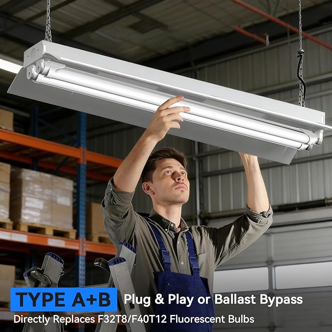 JESLED T8 LED Bulbs 4 Foot, 24W 3200LM,6000K, Type A+B T10 T12 Fluorescent Light Bulbs, Plug and Play or Ballast Bypass, Single or Double End Powered, for Office, Garage, 4-Pack