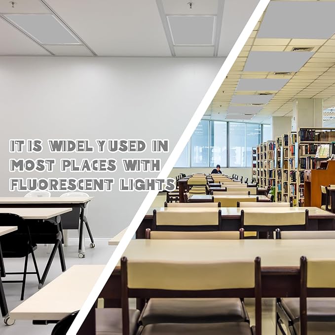 Amylove 4 Pcs Fluorescent Light Covers Classroom Ceiling Panels Light Filters with Backlit Film Material for Office School, 4 x 2 Feet(Gray,Simple)